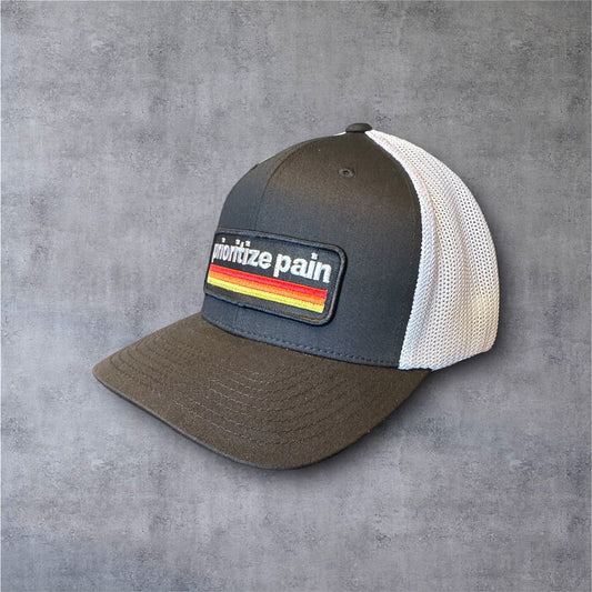 FlexFit Trucker Hat - Embroidered RETRO Patch - Black-White