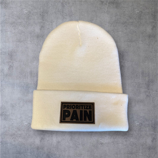 Knit Beanie - OG - Leatherette Patch - White