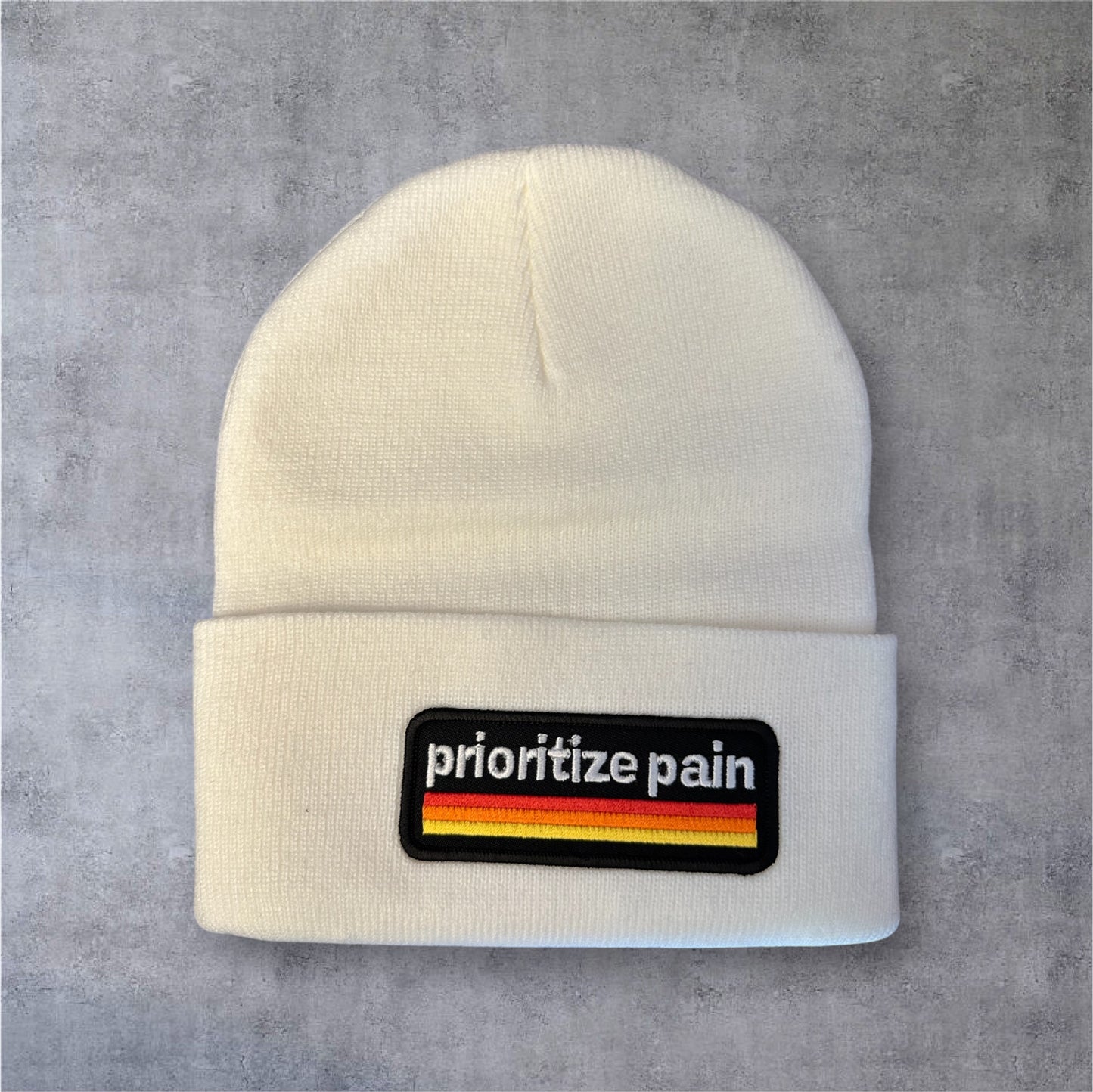 Knit Beanie - RETRO - Embroidered Patch - White