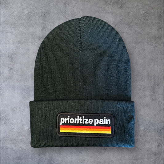 Knit Beanie - RETRO - Embroidered Patch - Black