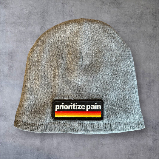 Fleece Lined Beanie - RETRO - Embroidered Patch - Grey