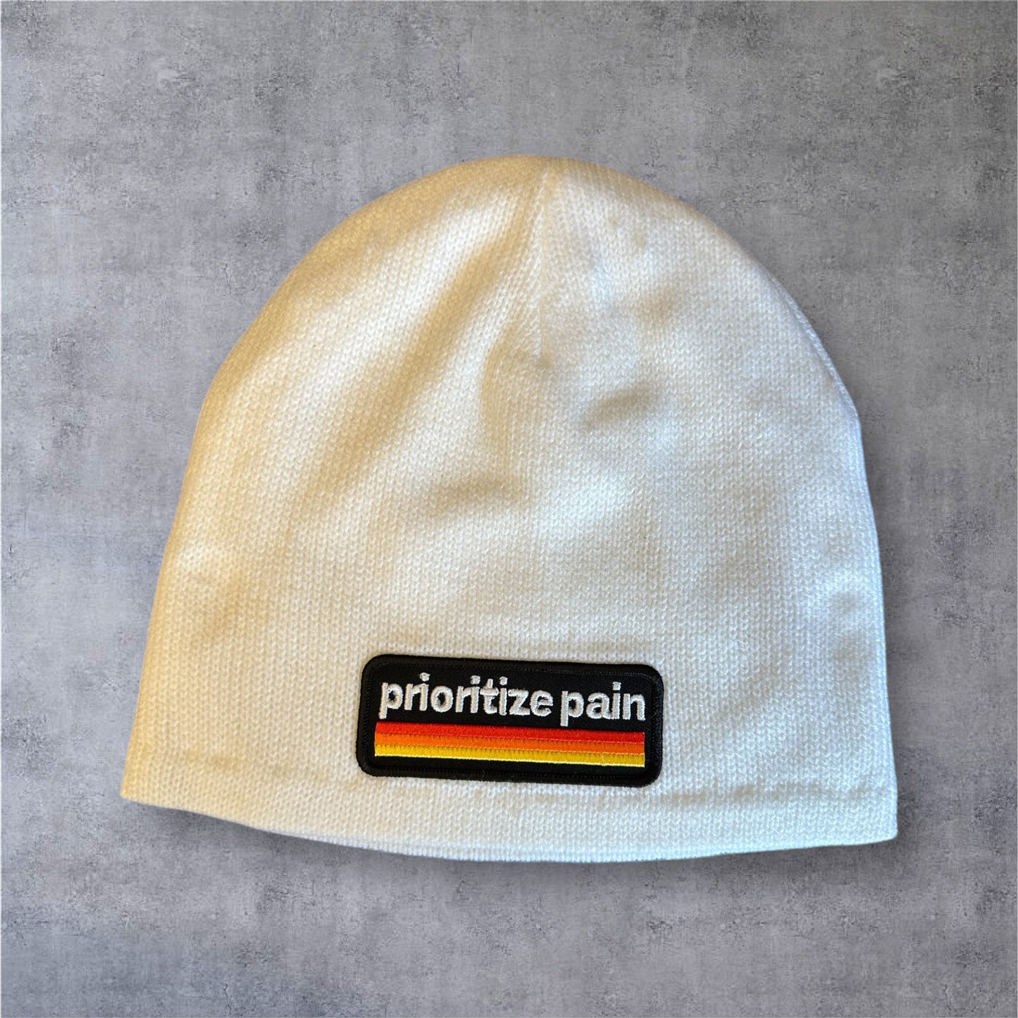 Fleece Lined Beanie - RETRO - Embroidered Patch - White