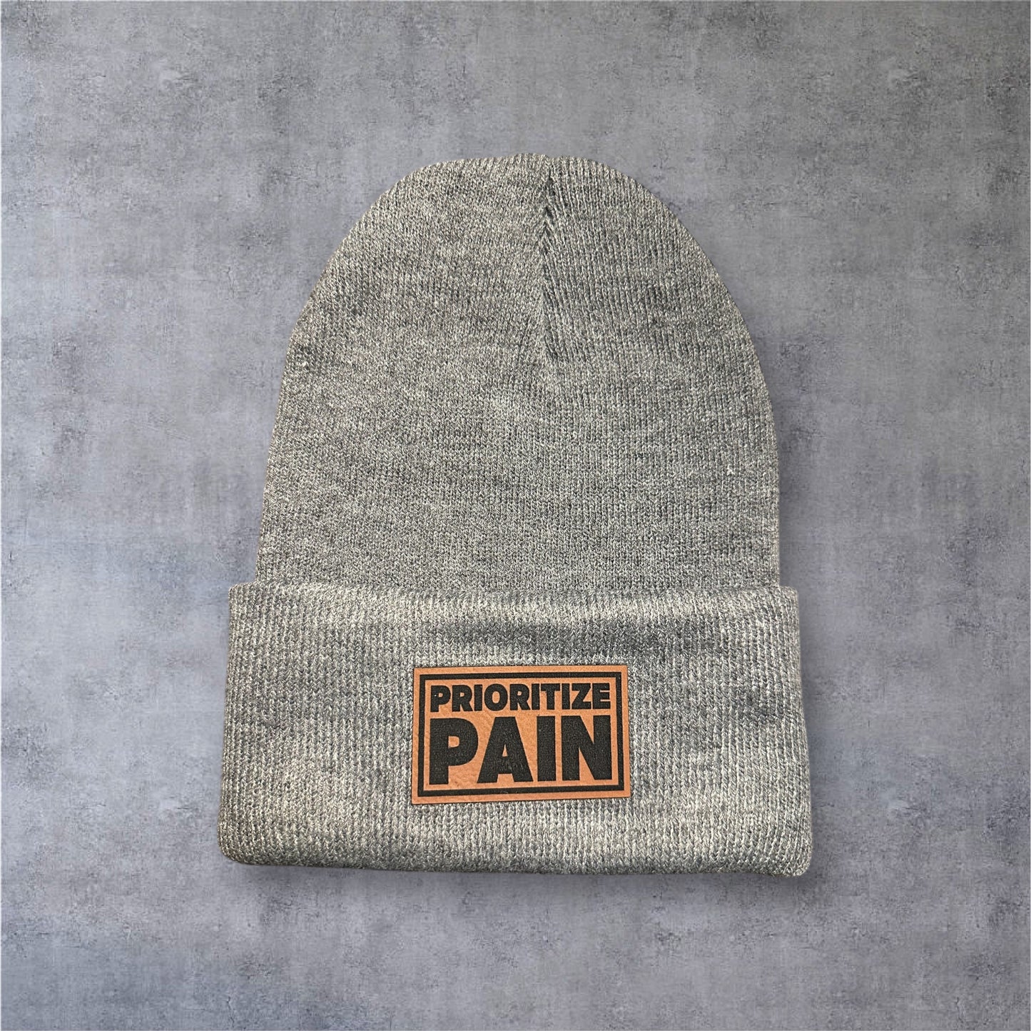 Knit Beanie - OG - Leatherette Patch - Grey