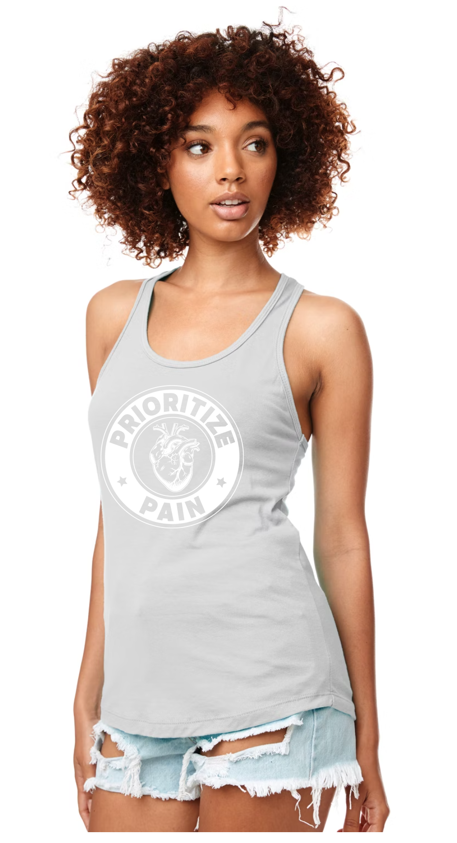 Racerback Tank - A HEART - Silver-White