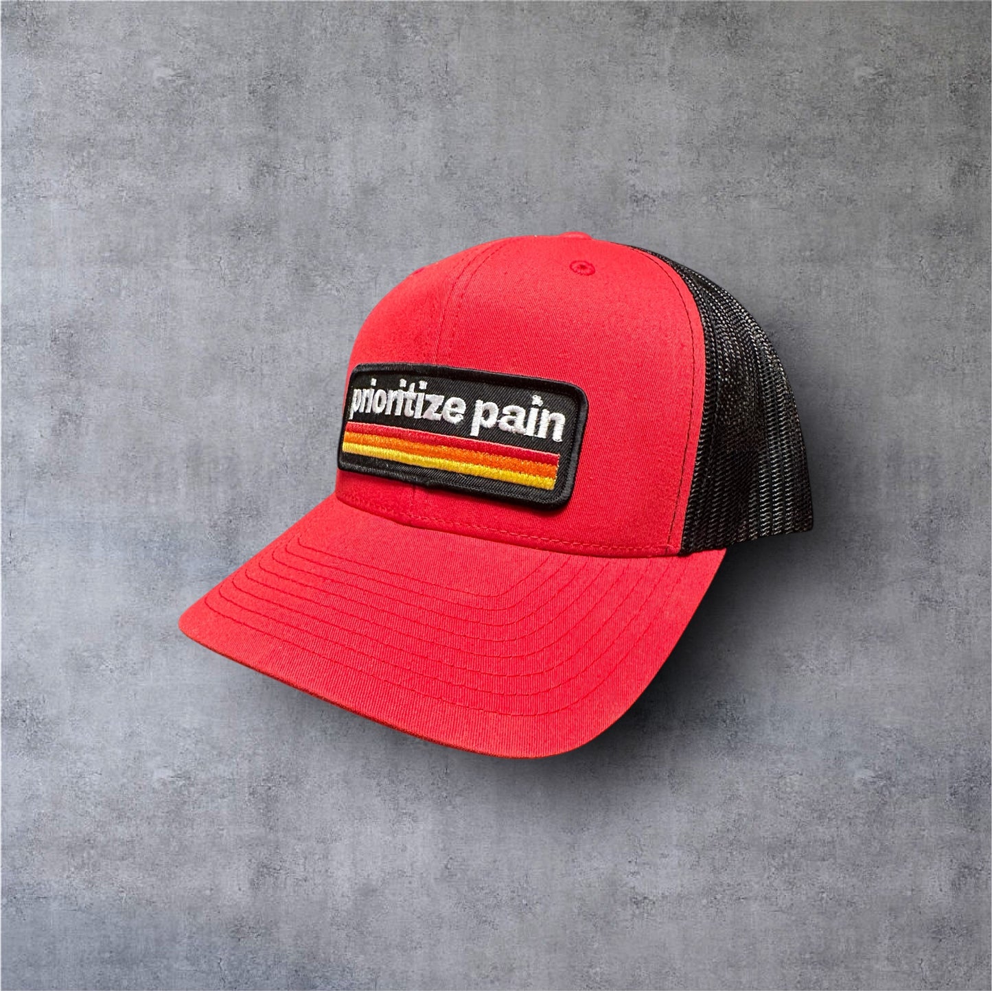 Classic Trucker Hat - Embroidered RETRO Patch - Red-Black